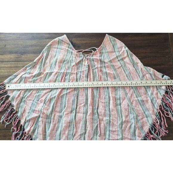 Billabong Striped Fringe Poncho S/M Red/Blue/Tan Beach Cover up Bikini Swimsuit - Picture 6 of 10
